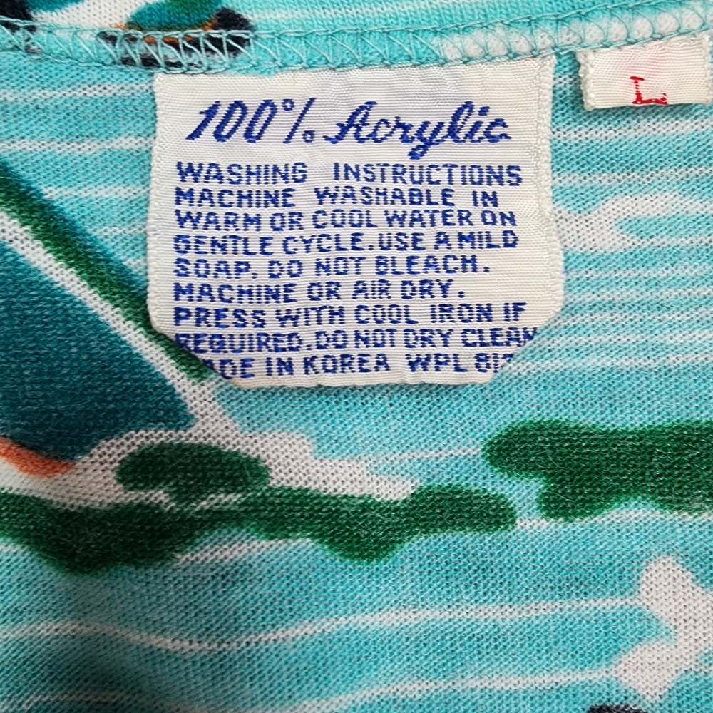 70s 80s VINTAGE Made in Korea Cruise Ship Boat Water Pattern T Shirt Top Large - Picture 5 of 12